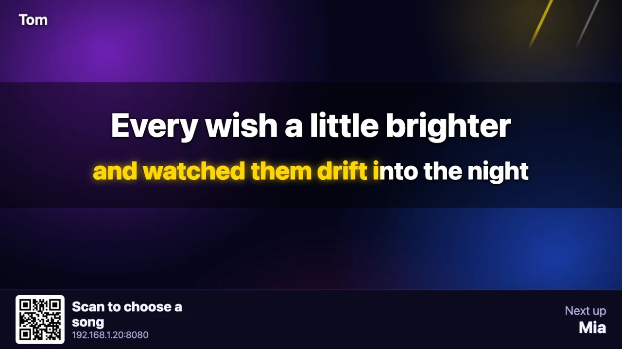 The big screen during a song: the words light up as they are sung